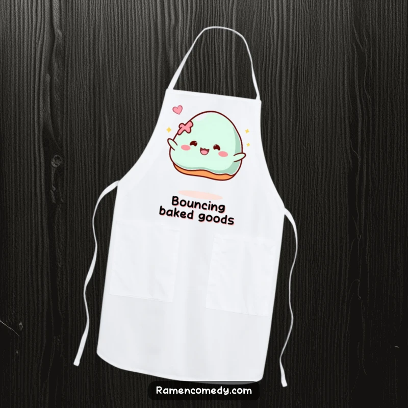 Funny Apron: A piece of mochi comically bounces with glee, ideal for a humorous baking experience.