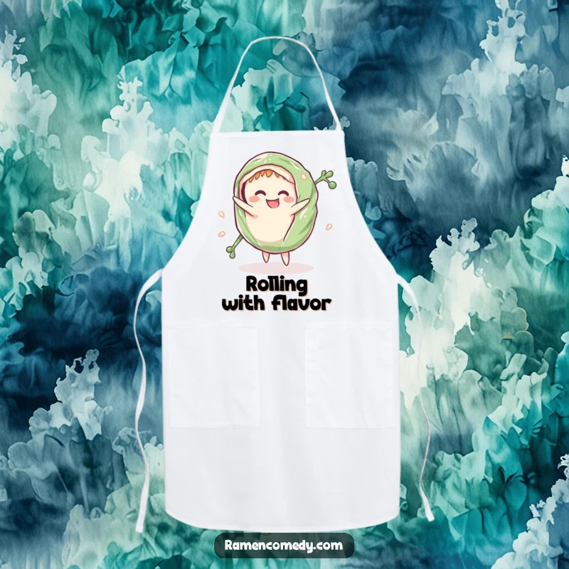 Funny Apron: A grinning seaweed wrap comically does a cartwheel, ideal for a humorous cooking experience.