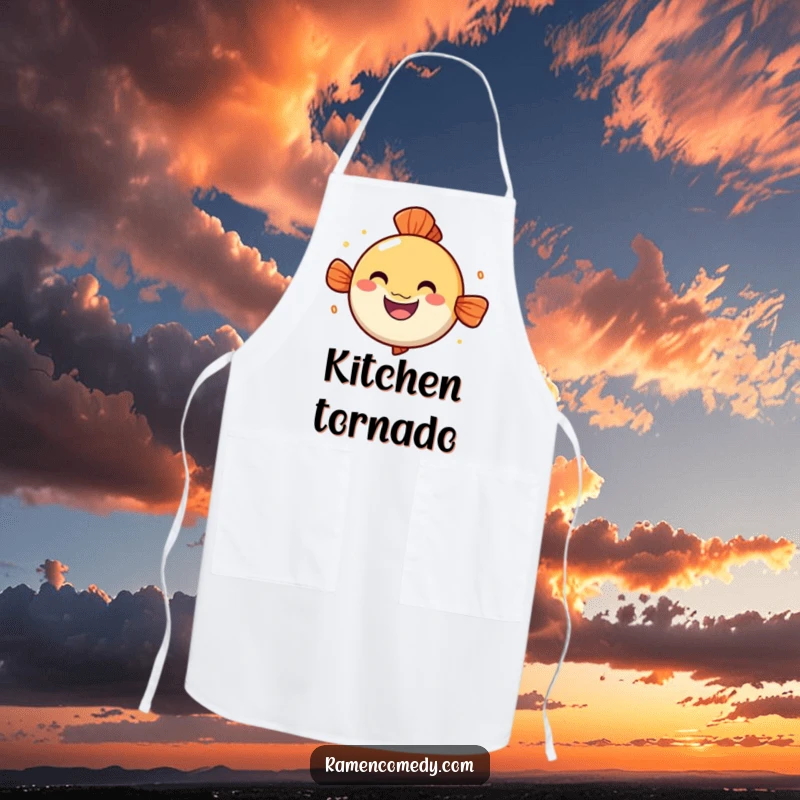 Funny narutomaki apron, cheerful spinning fish cake, cute ramen accessory.