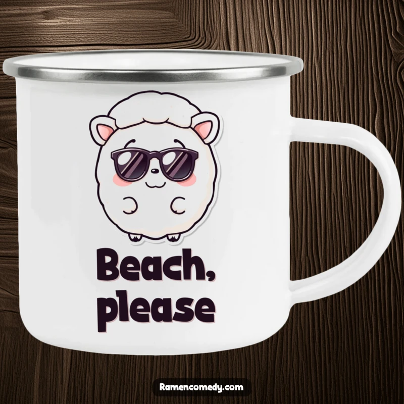 Funny Nori Sheet Camping Mug featuring a smiling seaweed sheet wearing cool tiny sunglasses, for outdoor use.
