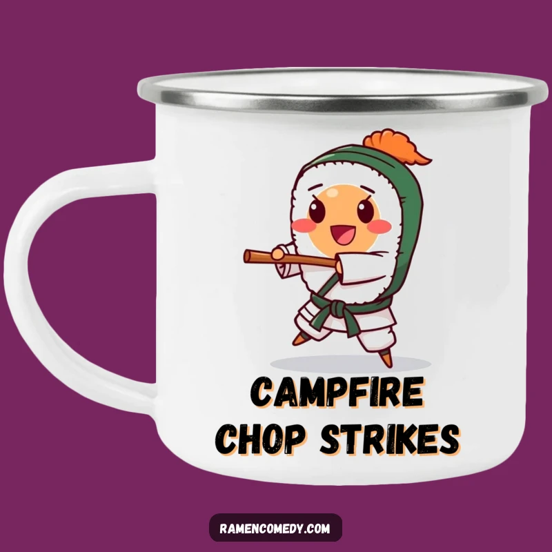 Funny Happy Sushi Karate Chop Camping Mug - Outdoor Funny Foodie Gift