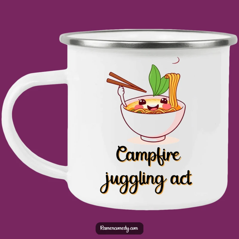 Funny Ramen Camp Mug: Happy Bowl's Juggling Act, Durable Humor