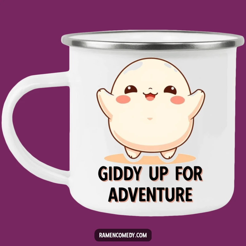 Funny Dumpling Bounce Camping Mug: Adventure-Ready with Hilarious, Happy Food Character