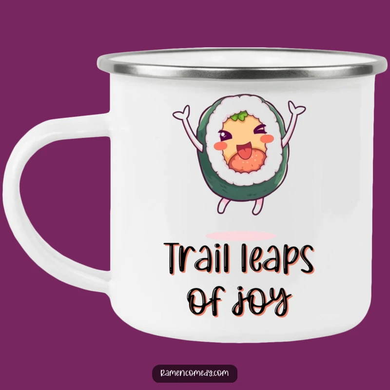 Funny Sushi Leap Camping Mug: Cheerful Roll's Outdoor Fun, Perfect Funny Gift