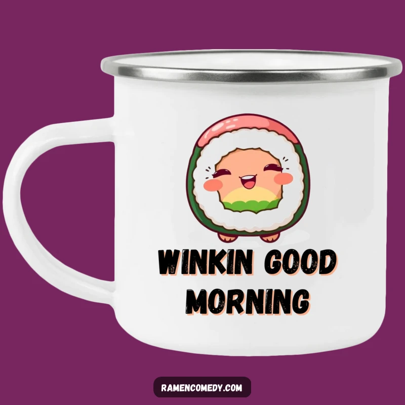Funny Sushi Camp Mug: Cheerful Wink, Durable Humor