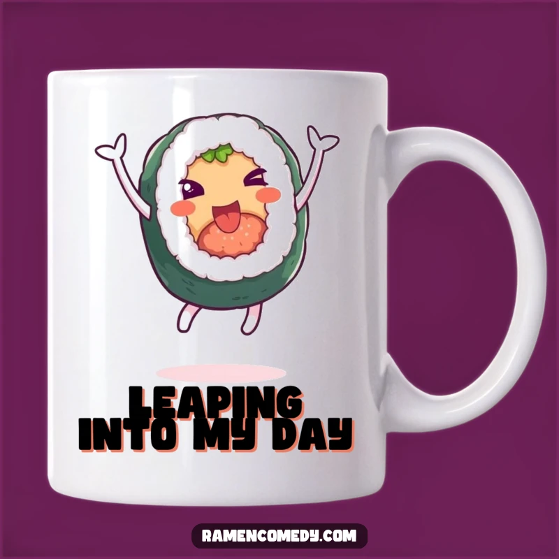 Funny Sushi Leap Mug: Cheerful Roll Acrobat, Perfect Funny Gift