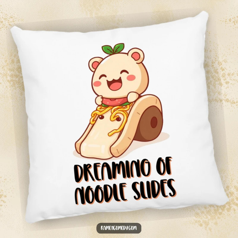Funny Pillow: A smiling bao bun slides down a noodle slide, adding a touch of fun to any seating area.