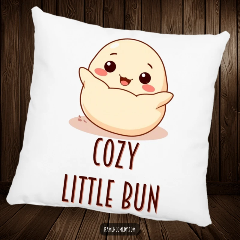 Funny cheerful dumpling rolling towards the viewer, soft and decorative cartoon food pillow.