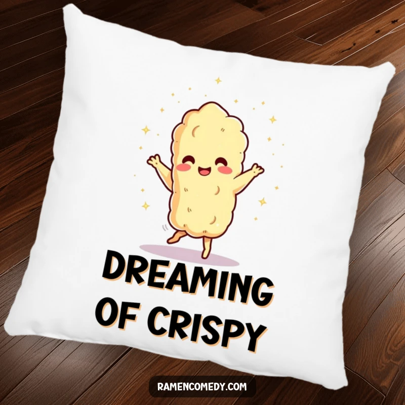 Funny dancing tempura character showering tiny sparks, soft pillow. Adorable funny gift for any room.