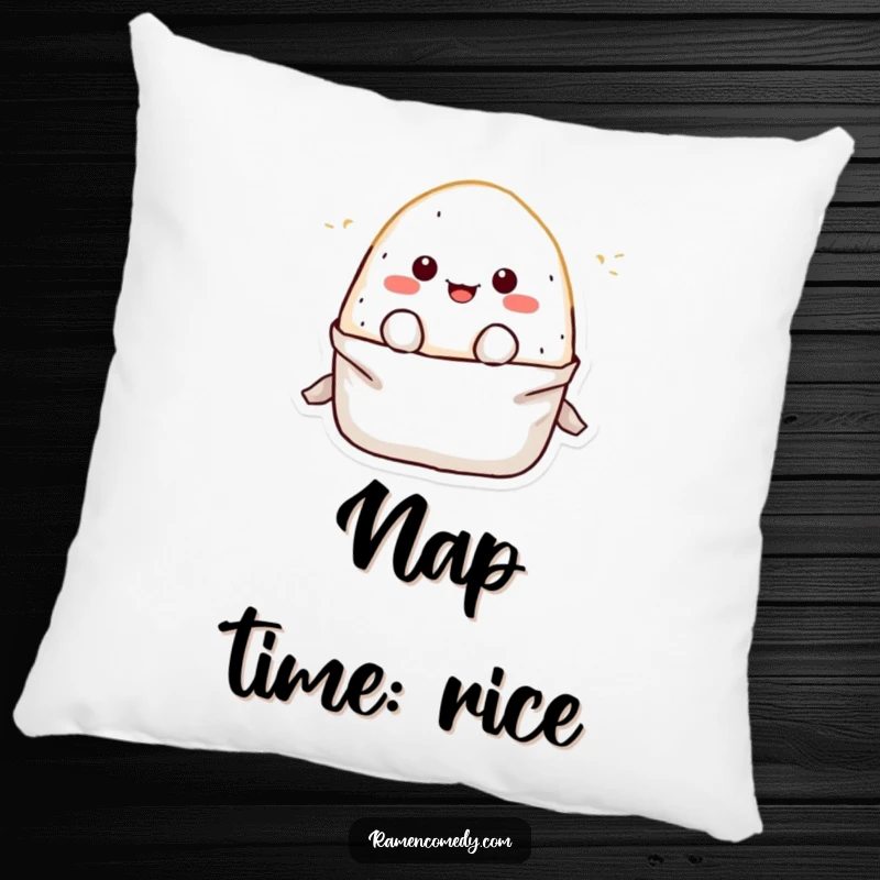 Funny Pillow featuring a delightful onigiri rice ball character playfully emerging from its wrapper, offering soft comfort and a touch of humor.