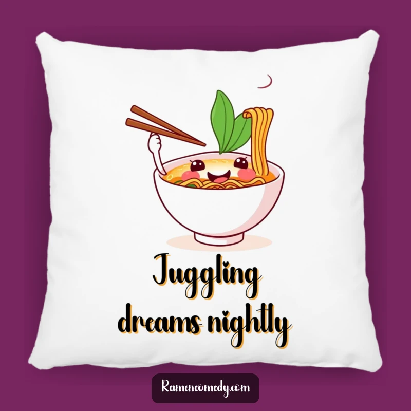 Funny Ramen Comfort Pillow: Happy Bowl's Juggling Skill, Cozy and Humorous