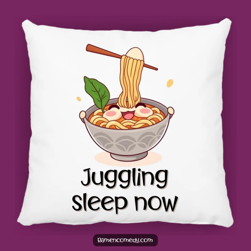 Funny Ramen Pillow: Comedic Juggler Ramen Cushion, Cozy Humor Decor