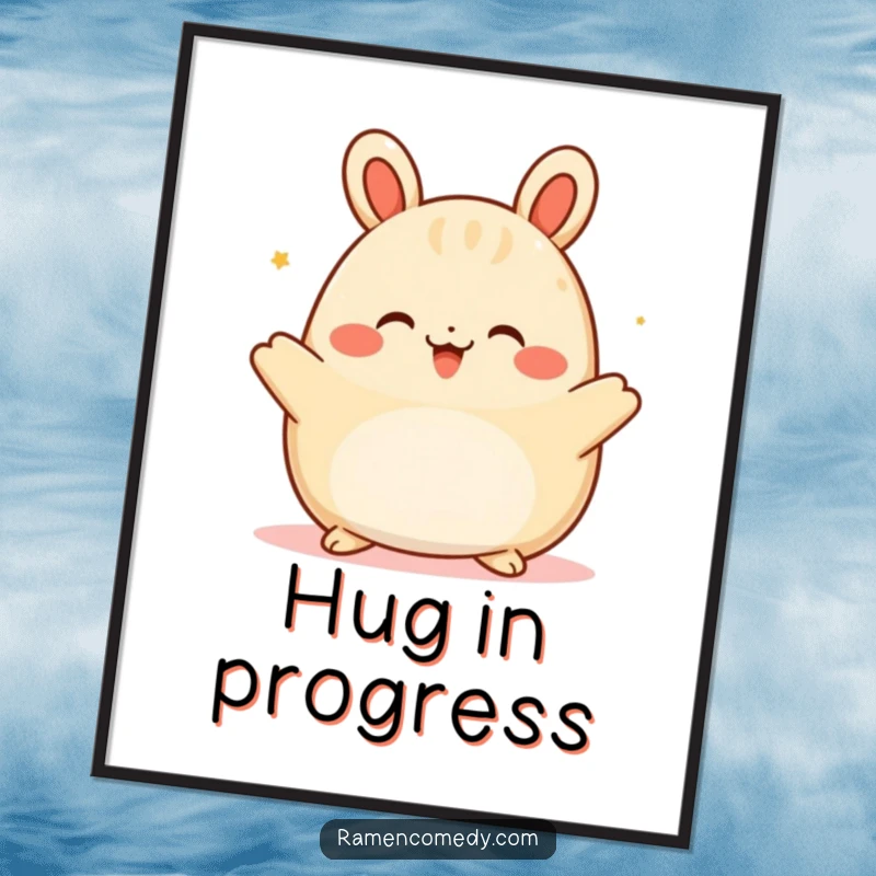 Funny happy bao bun digital art print, a charming character offering a warm embrace, perfect for instant cozy decor.