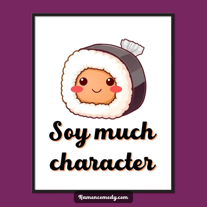 Funny Bashful Sushi Roll Digital Art: Cute Japanese Food Instant Download