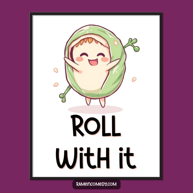 Funny Digital Art: Seaweed Wrap Cartwheel, Whimsical Printable Funny Gift for Instant Sushi Fun
