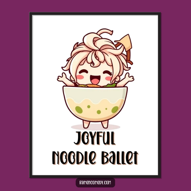 Funny Ramen Dance Digital Art: Happy Noodle Character, Joyful Funny Gift Print