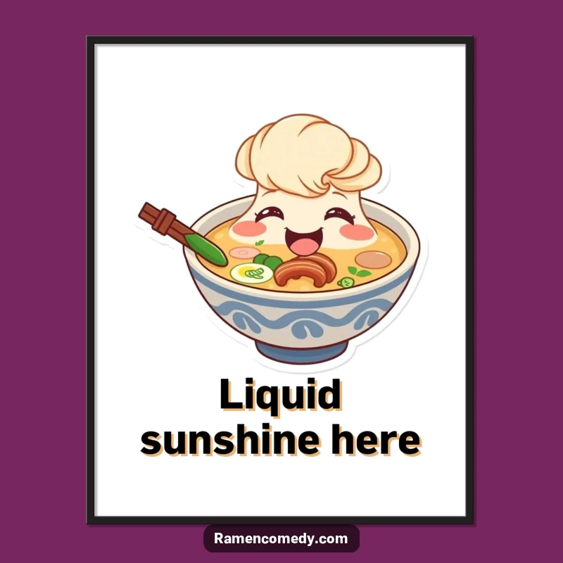 Funny Ramen Broth Digital Art: Instant Comforting Soup Decor