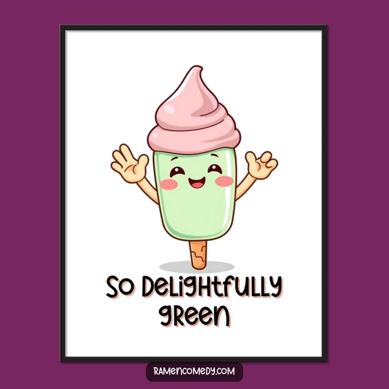 Funny Matcha Ice Cream High-Five Digital Print: Instant Cheerful Art