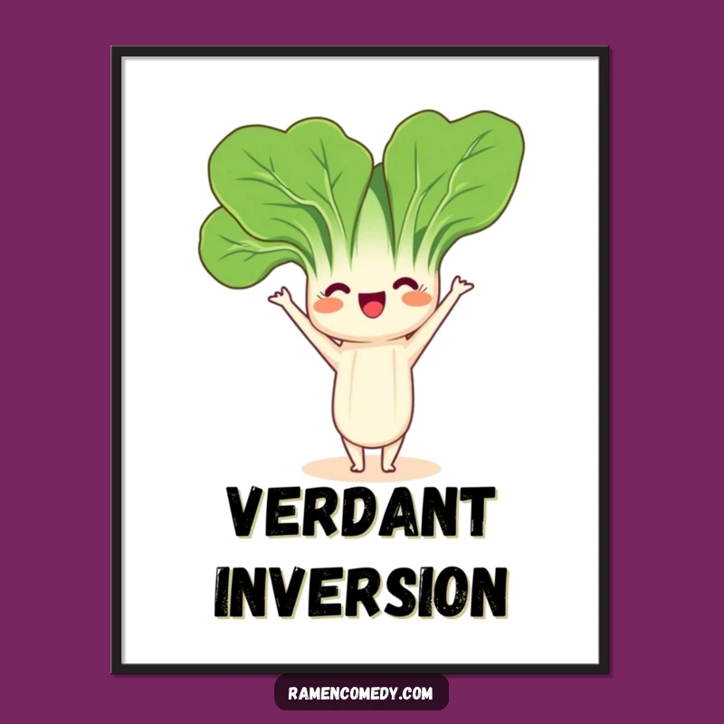 Funny Bok Choy Headstand Digital Art: Instant Yoga Veggie Download