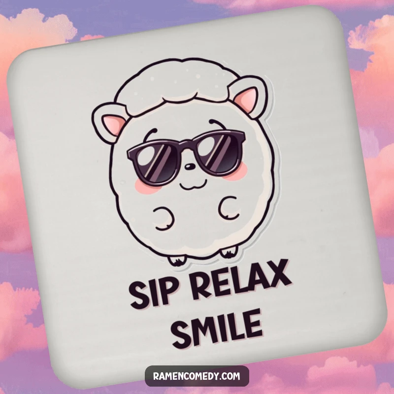Funny Nori Sheet Coaster with a smiling seaweed sheet wearing cool tiny sunglasses, protecting surfaces.