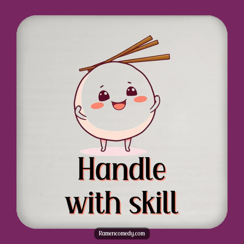 Funny Onigiri Juggling Chopsticks Drink Coaster - Protect Surfaces with Foodie Humor