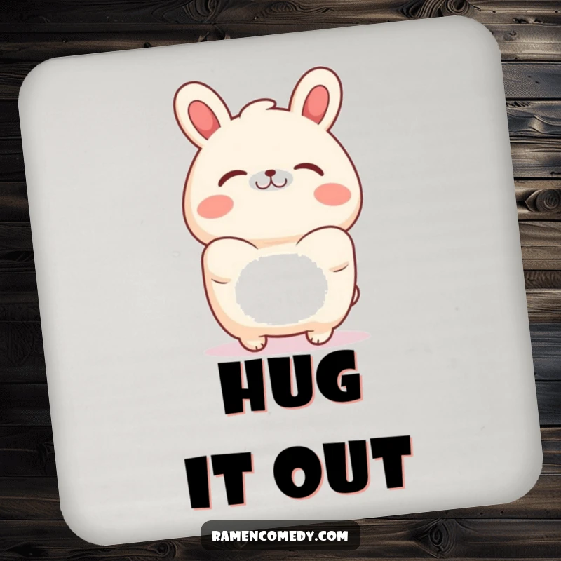 Funny bao bun coasters featuring a character embracing with a hug, protecting furniture with charm.