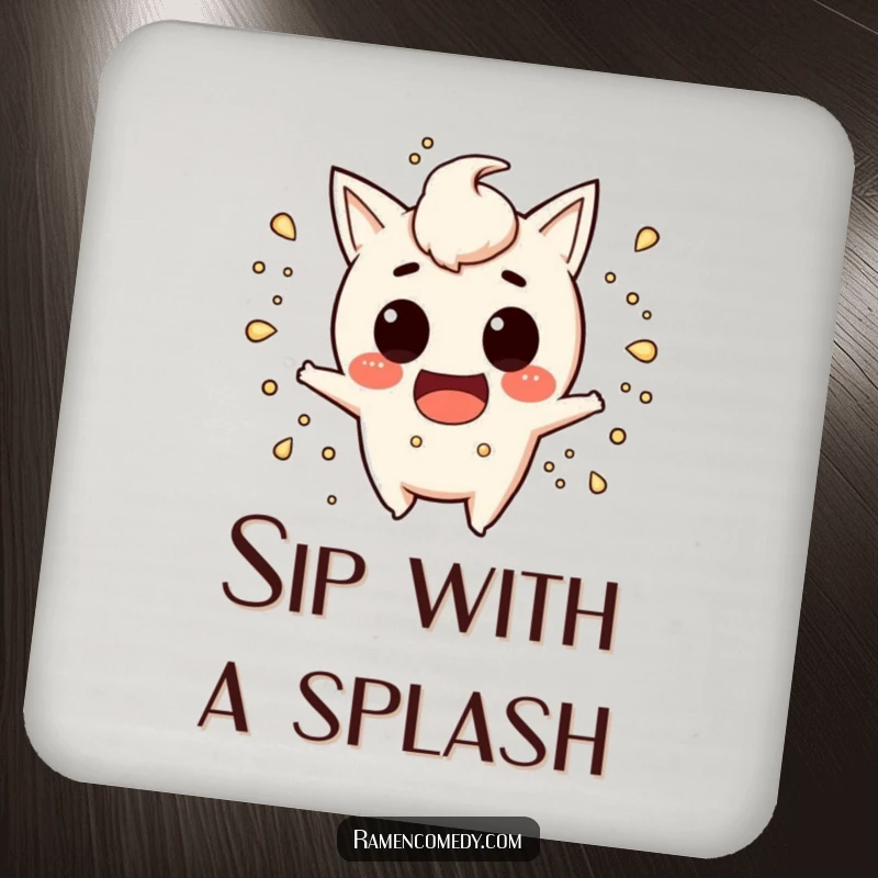 Funny miso soup coasters featuring a mischievous character splashing playfully, protecting surfaces with a humorous touch.