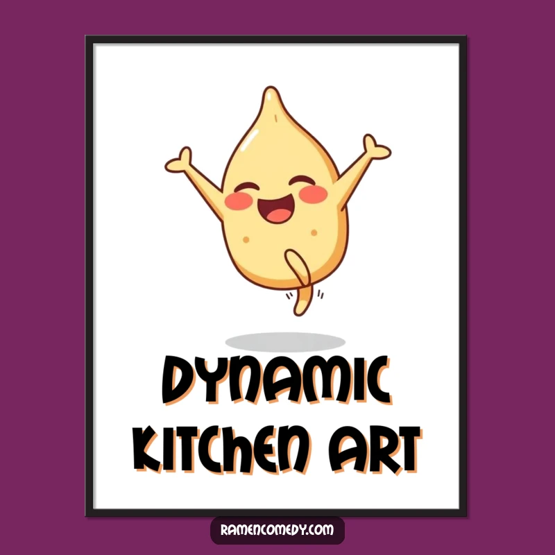 Funny Gyoza Cartwheel Poster: Smiling Dumpling Acrobat, Joyful Funny Wall Art Gift