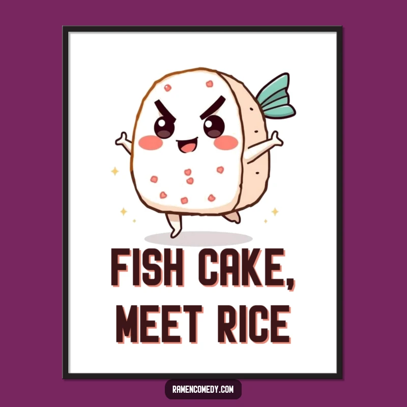 Funny Onigiri vs Fish Cake Poster - Epic Anime Food Art Print Gift