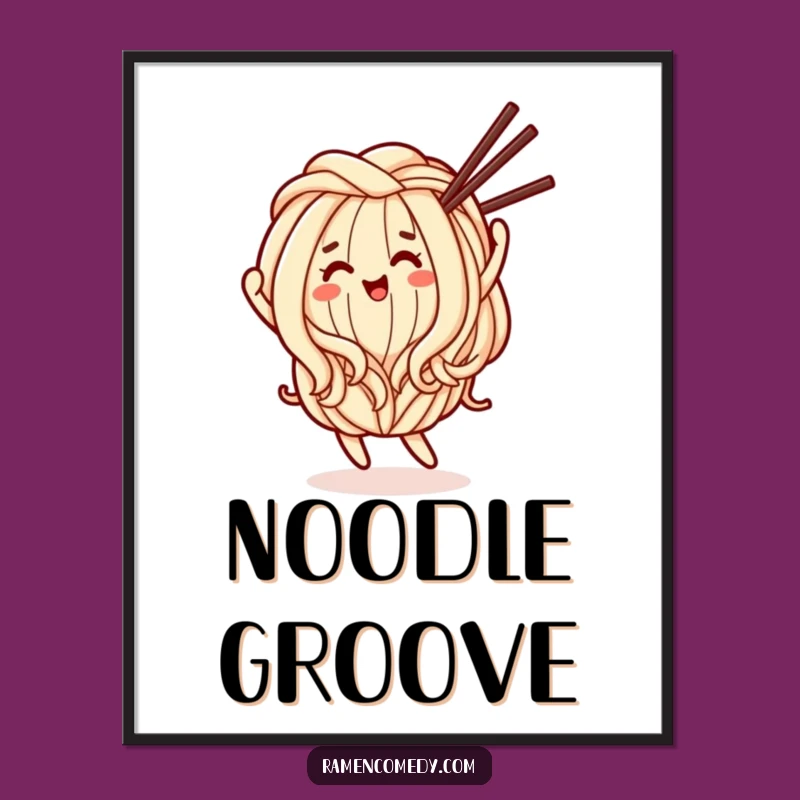 Funny Happy Udon Noodle Poster: Vibrant Dancing Character Art Funny Gift