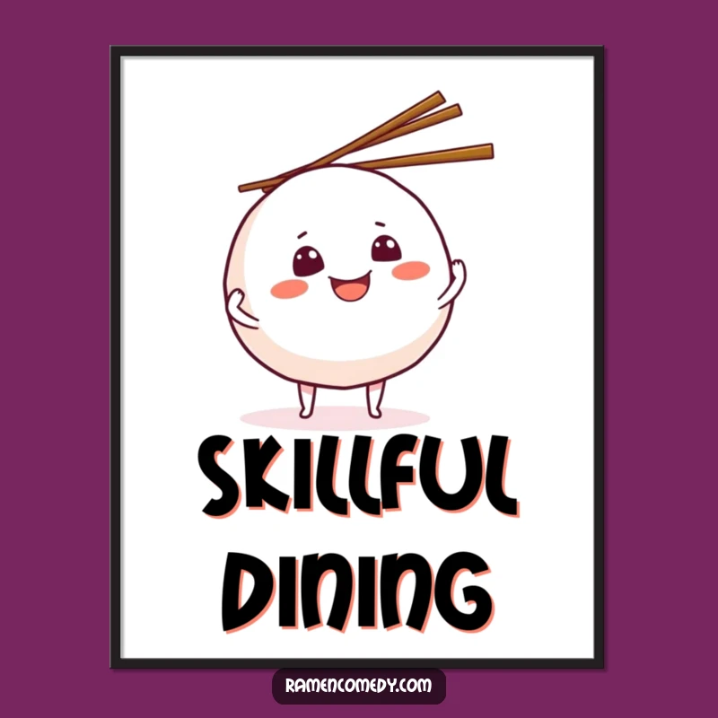 Funny Onigiri Juggling Chopsticks Poster - Whimsical Food Art for Kitchen Decor