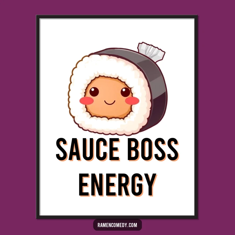 Funny Bashful Sushi Roll Poster: Cute Japanese Food Wall Art for Kitchen