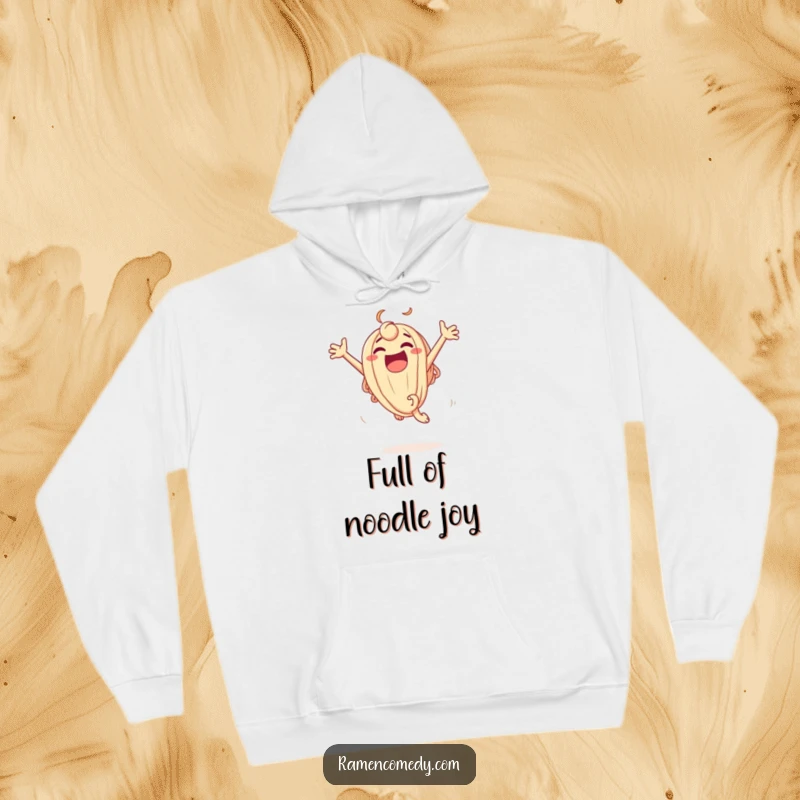 Funny Hoodie featuring an excited udon noodle character leaping with delight, offering cozy warmth and a humorous, energetic design.