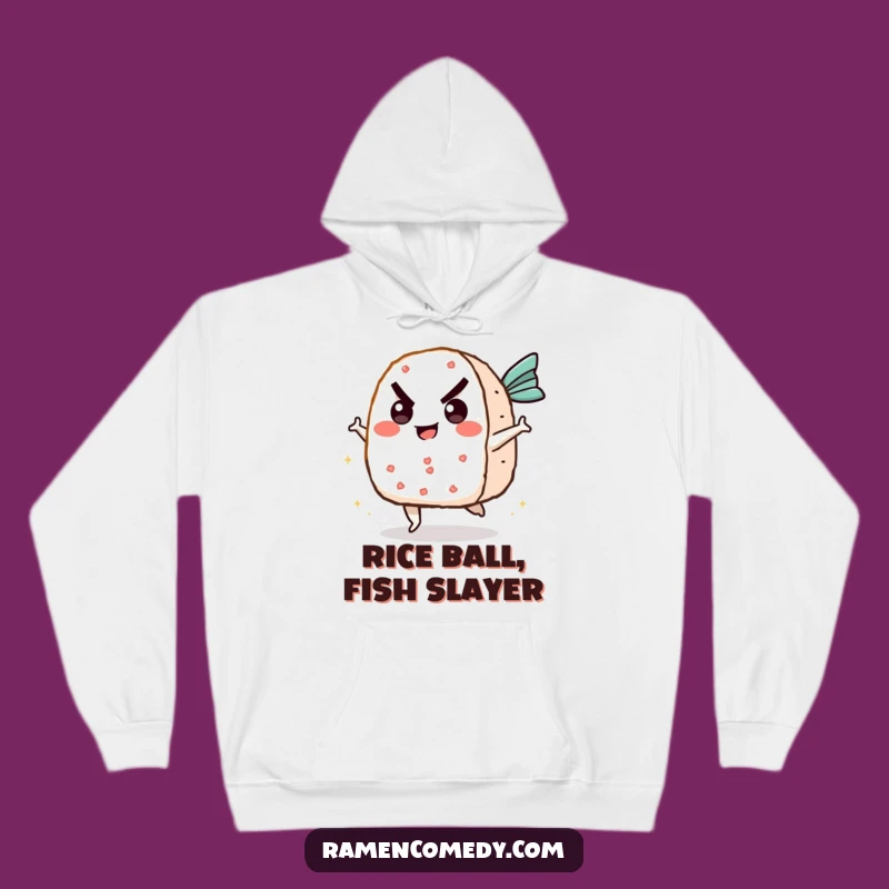 Cozy Funny Onigiri Kicking Fish Cake Hoodie - Warm Anime Character Gift