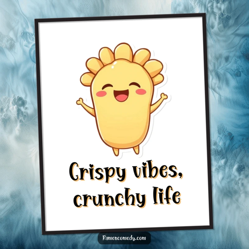 Funny Free Printable Wall Art: A bouncing piece of tempura character with a delighted expression, a fun piece of decor.