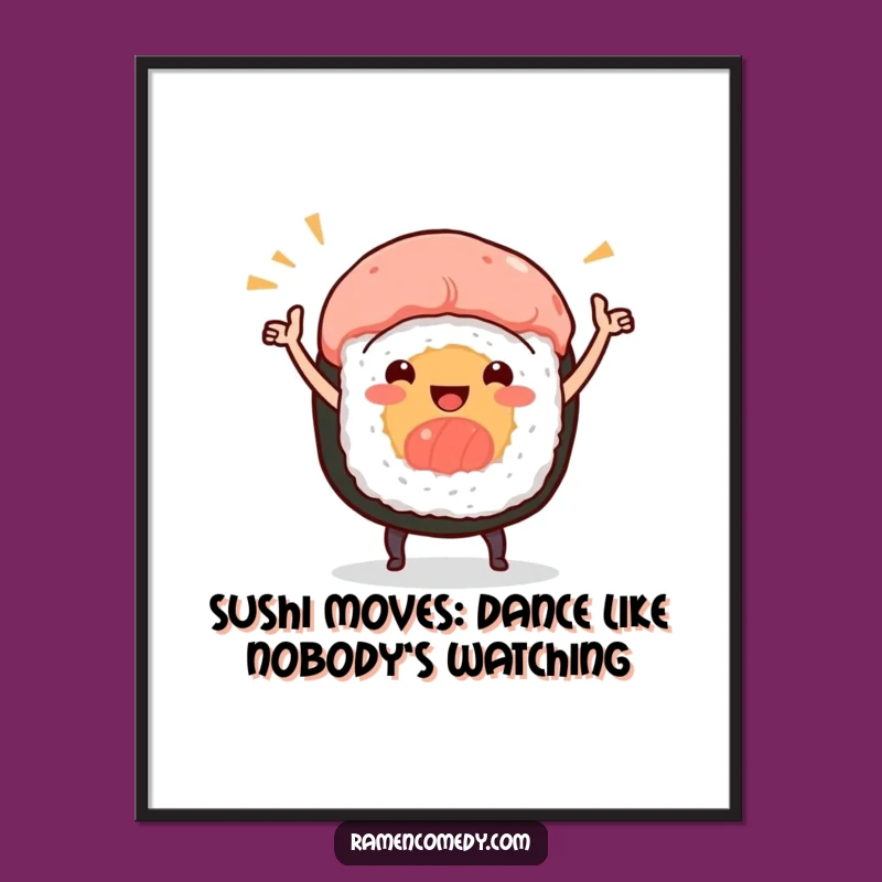 Free Printable Wall Art: Dancing Sushi Roll, Humorous Downloadable Decor