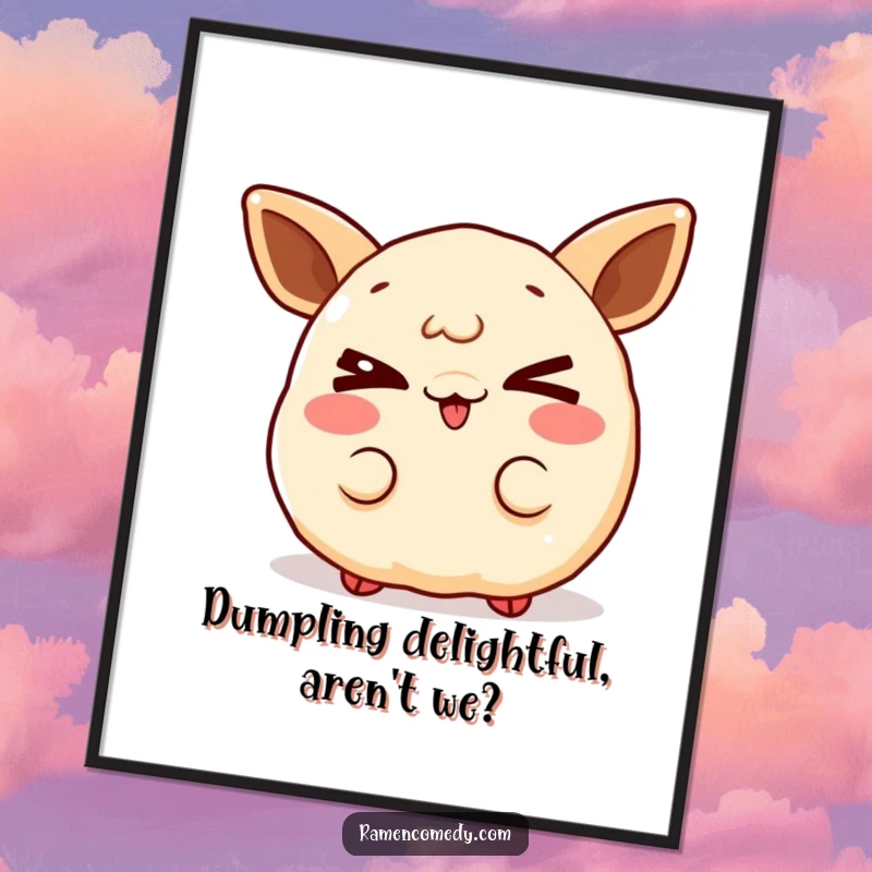 Funny Free Printable Wall Art: A gleeful gyoza character with a playful, mischievous wink. Quirky downloadable art.