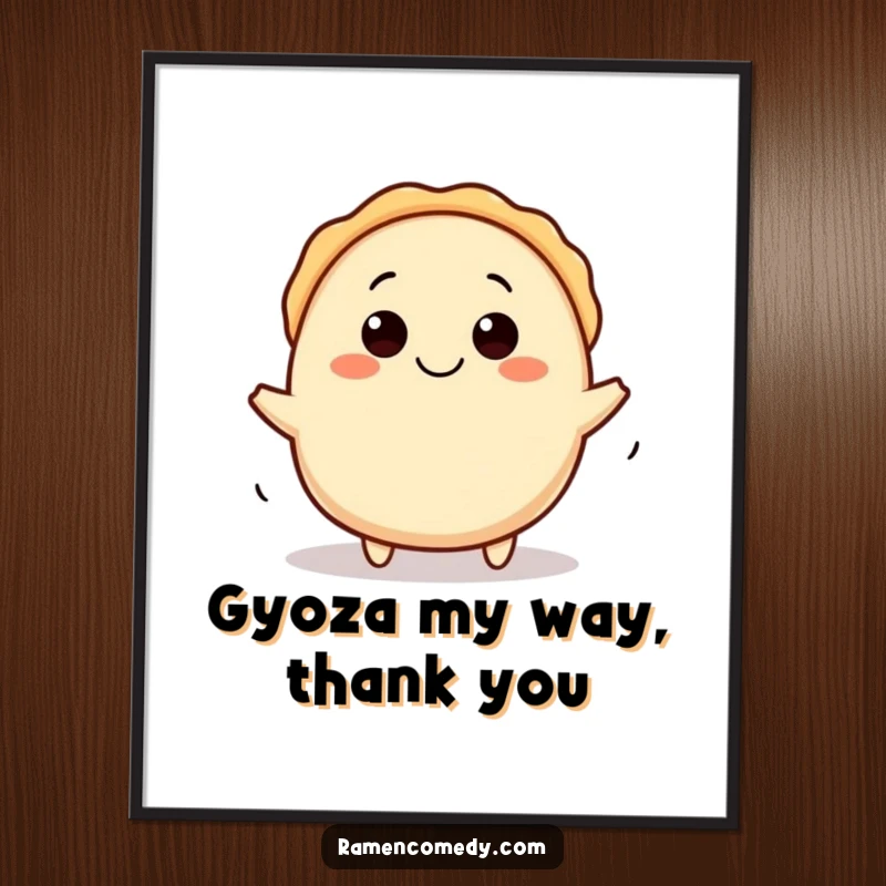 Funny Free Printable Gyoza Wall Art: Happy dumpling character rolling across the screen, downloadable decor.