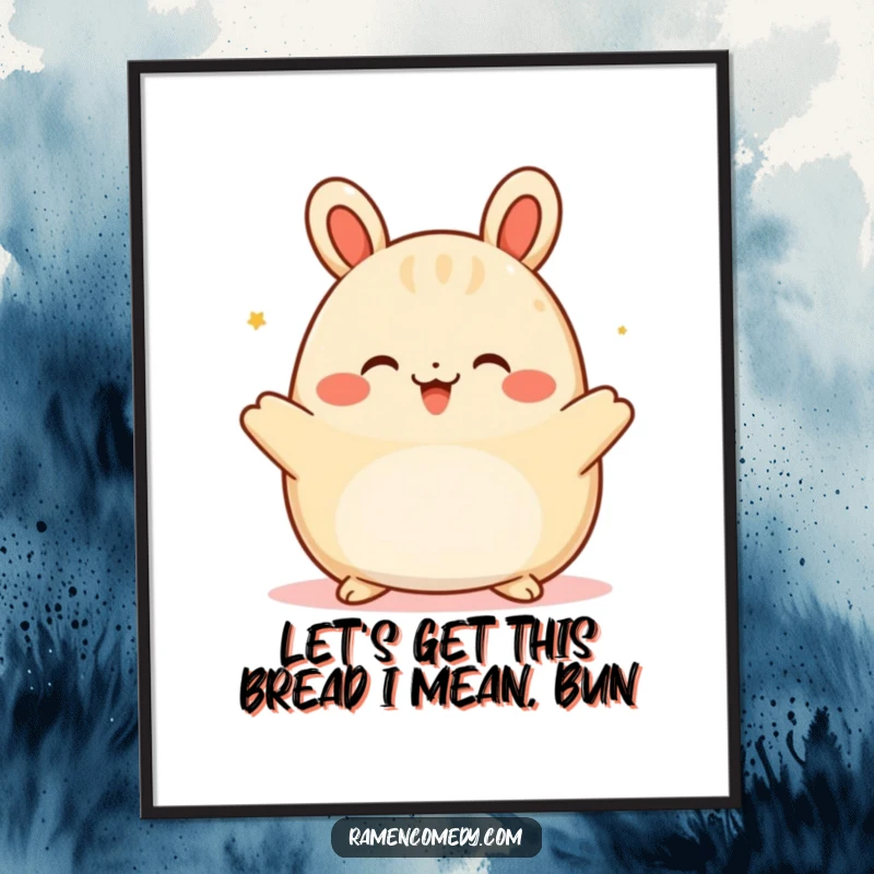 Funny Free Printable Wall Art: A happy bao bun character extending warm, inviting arms for a hug. Cozy downloadable art.