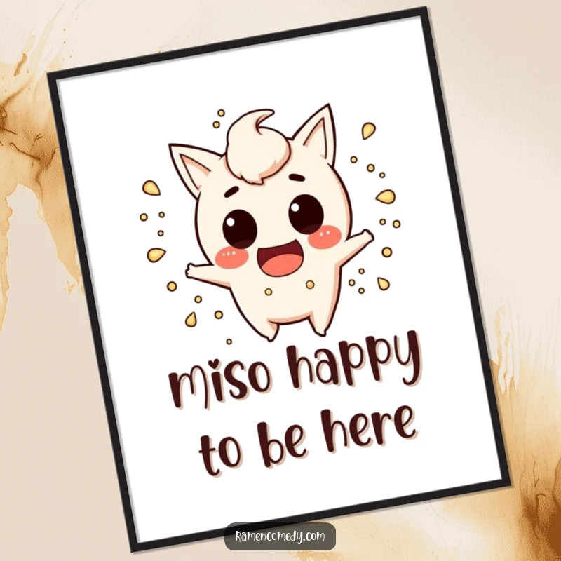 Funny Free Printable Miso Soup Wall Art: Mischievous character playfully splashing soup, downloadable for unique decor.