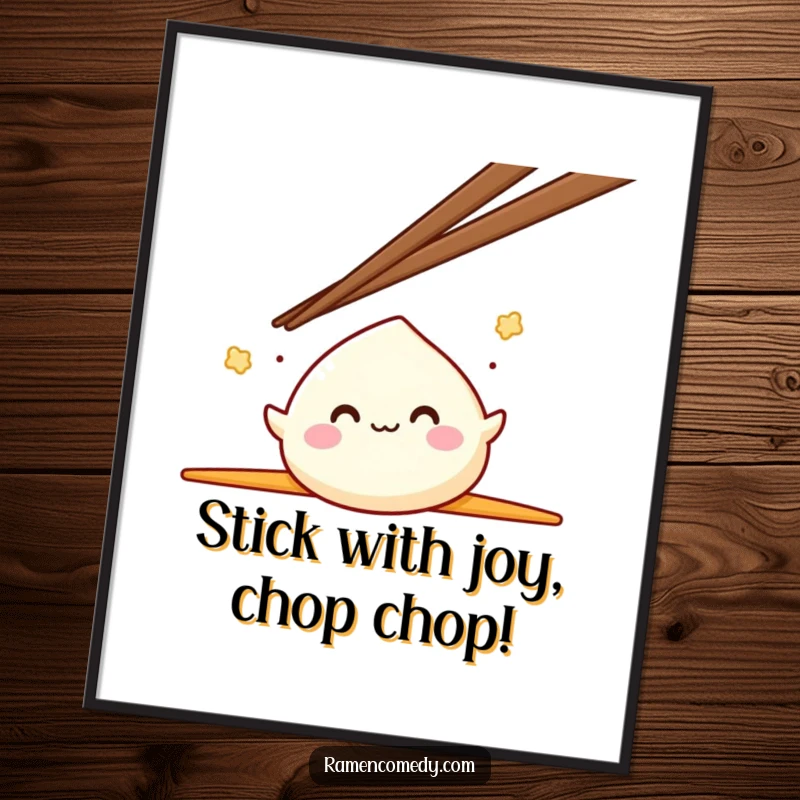 Funny Free Printable Mochi Wall Art: A cheerful mochi character playfully bouncing between oversized chopsticks.