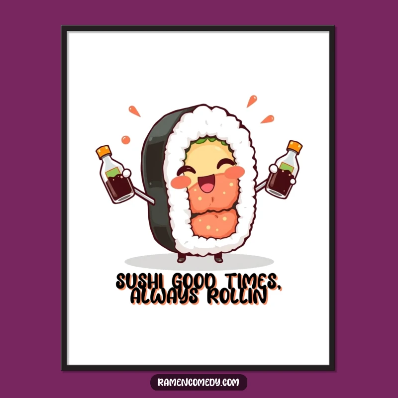 Free Printable Sushi Wall Art: Winking Juggling Roll Downloadable Decor