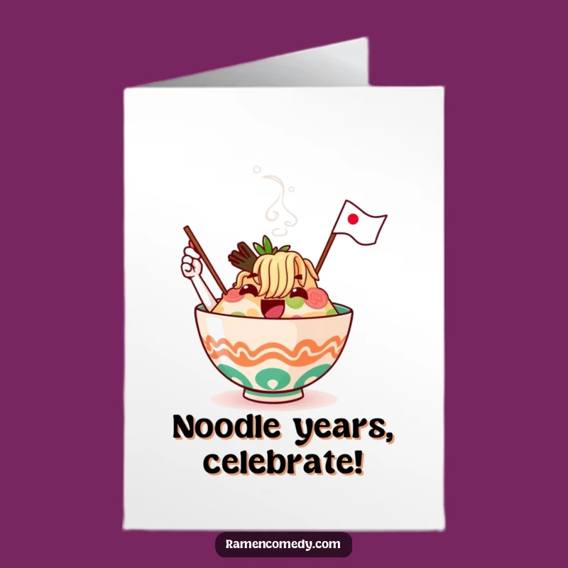 Free Printable Birthday Card: Waving Ramen Bowl for a Festive Funny Gift