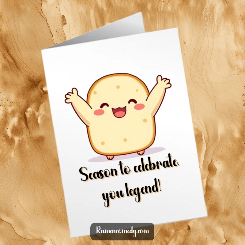 Funny Free Printable Birthday Card: Cheerful nori slice with arms up, celebrating joyfully, perfect for your next celebration.