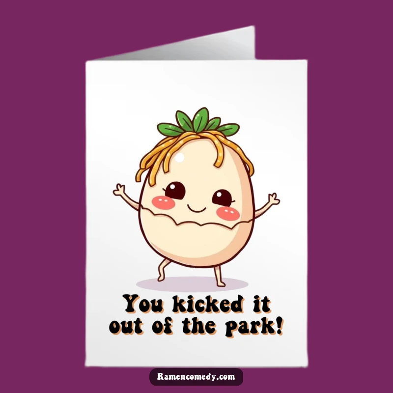 Free Printable Congrats Card: Kicking Ramen Egg Success - Funny Downloadable