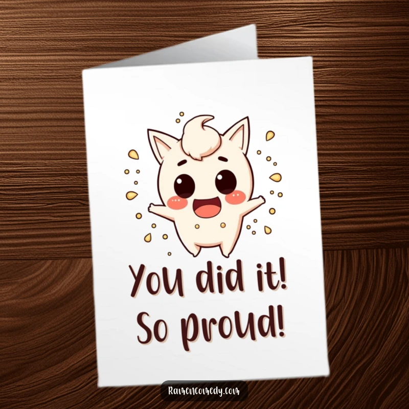 Funny Free Printable Miso Soup Congratulations Card: Mischievous character joyfully splashing soup, a downloadable gift.