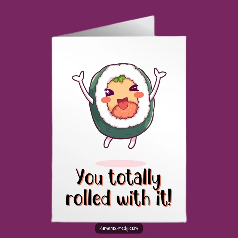 Free Printable Congrats Card: Leaping Sushi Roll - Funny Downloadable
