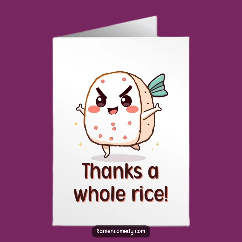 Free Printable Thank You Card: Onigiri Kicks Fish Cake - Humorous Downloadable Gift