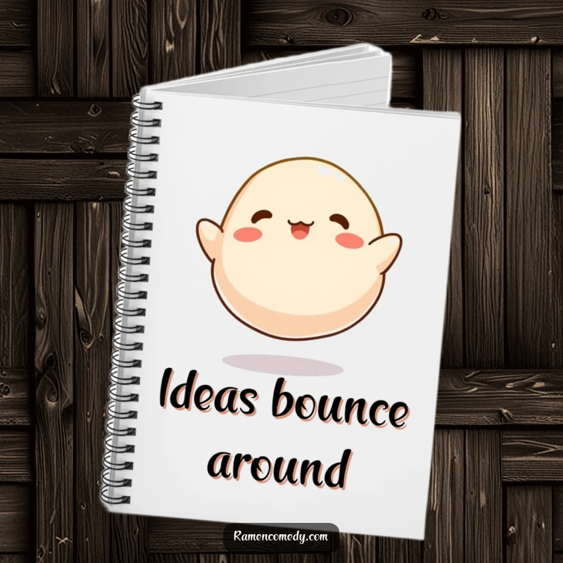 Funny Dumpling Bounce Notebook, a cartoonish dumpling happily bouncing like a tiny ball, for happy journaling.
