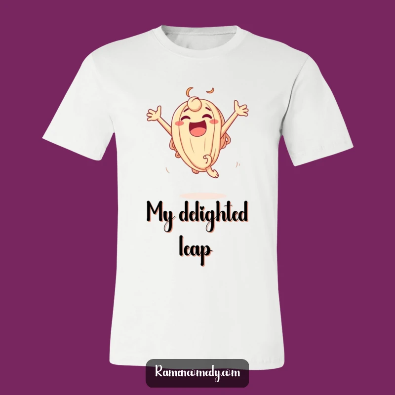 Funny Udon Leap Tee: Excited Noodle Character Shirt for Happy Vibes!